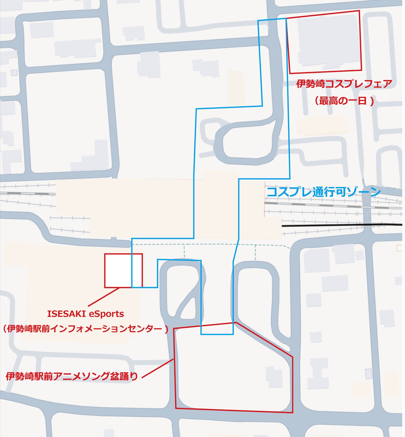 伊勢崎駅周辺の会場マップ（仮）